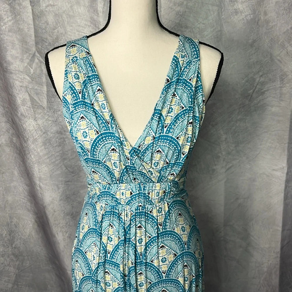 ELLE Turquoise, White & Yellow V-Neck Dress - size XS - Picture 2 of 11
